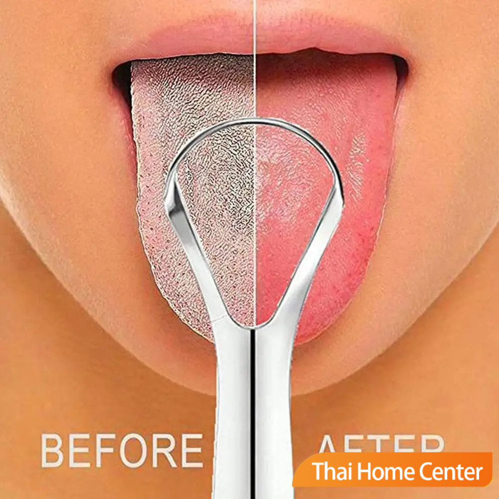 Thaihome ที่ขูดลิ้น สเตนเลส รูปตัว U เซตขูด เคลือบ แบบพกพา พร้อมส่งในไทย tongue cleaning