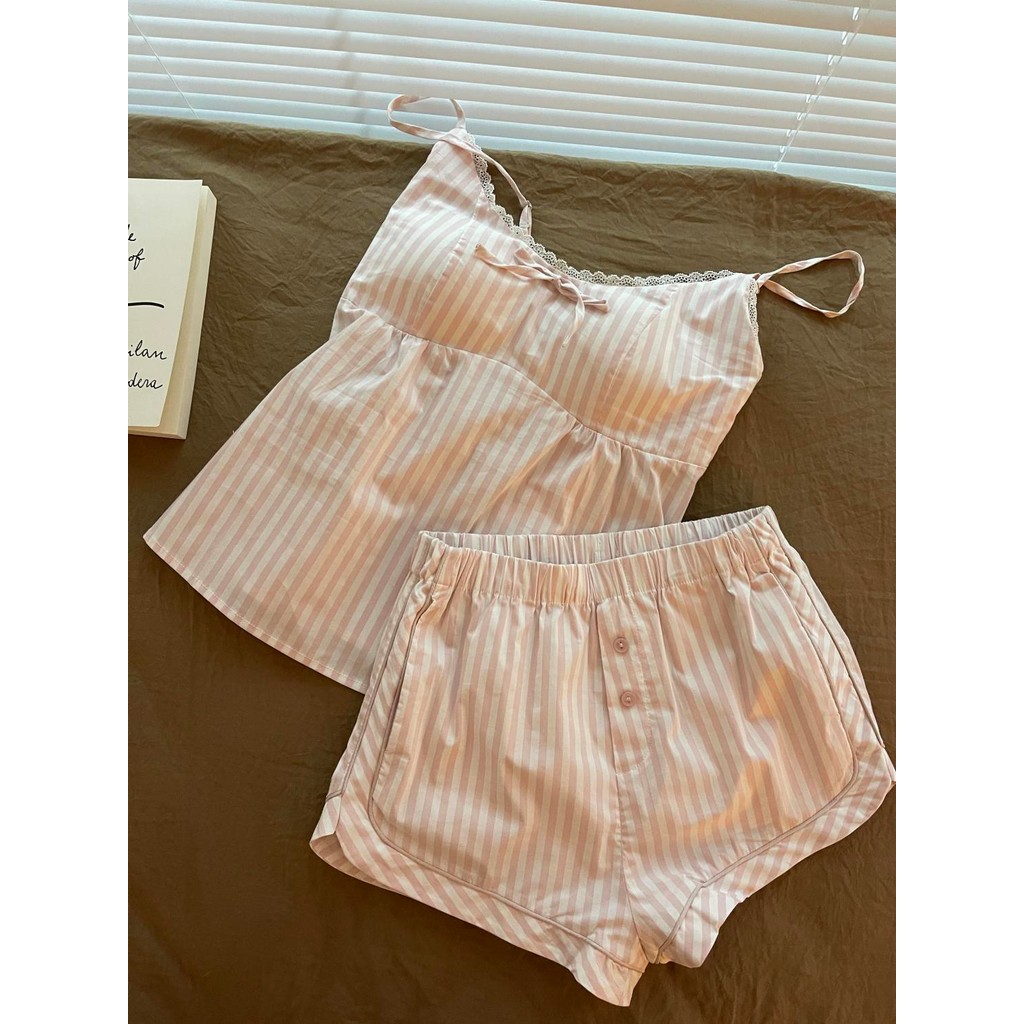 2026 เซ็กซี่ลายยกทรงชุดนอนชุดสำหรับผู้หญิงในช่วงฤดูร้อนที่มีแผ่นอกด้านบนและกางเกงนอนหลับ Loungewear - รูปที่ 2