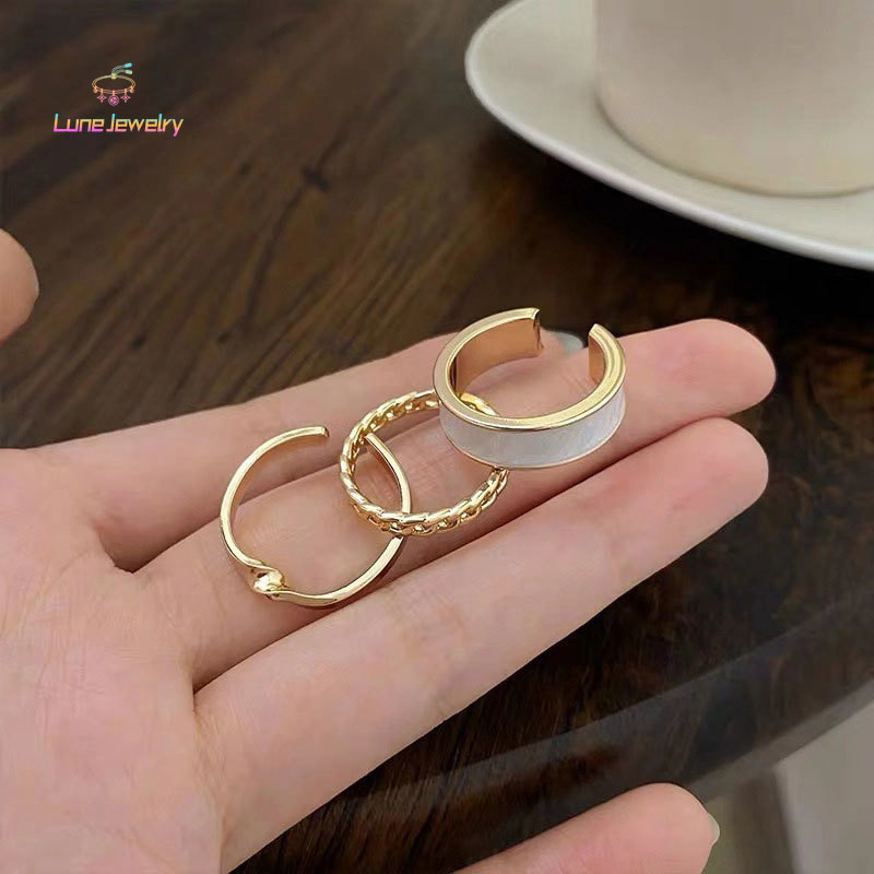 COD💖 นิ้วชี้แหวนเครื่องประดับง่ายปรับสามชิ้นชุด-Lune