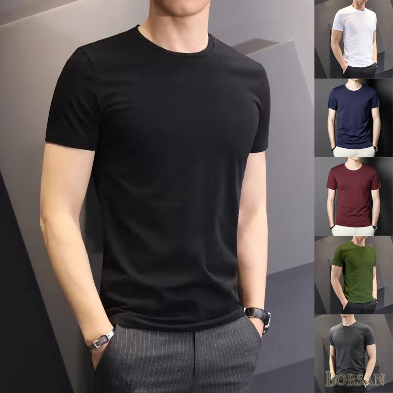เสื้อยืดผู้ชายแขนสั้นเสื้อสวมหัวคอกลมลําลองสลิมฟิตเวอร์ชั่นเกาหลีที่เรียบง่าย ทีจ67