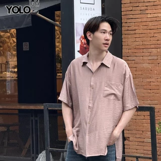 YOLO เสื้อเชิ้ต FREESIZED เสื้อเชิ้อเกลาหลี เสื้อเชิ้ตสีพื้น เสื้อขนสั้นแขนสั้น ติดกระดุมหน้า YT25001
