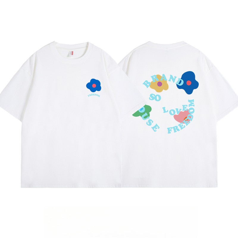 BOOM - เสื้อยืดไซส์ใหญ่ ทรง Oversize ลาย Flowers เสื้อยืดแขนสั้นผ้าฝ้ายแท้