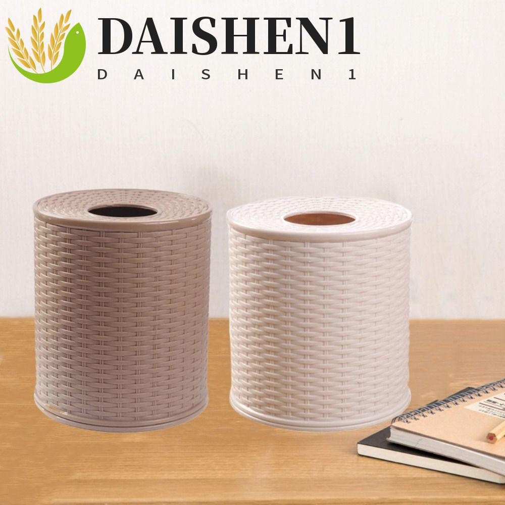 ดาISHEN1 กล่องเก็บทิชชูหวายจําลอง,กันฝุ่นสีเบจ/สีน้ําตาลเข้มกล่องกระดาษทิชชูพลาสติก,สร้างสรรค์รอบตกแต่งม้วนกระดาษชั้นวางภาชนะห้องนั่งเ