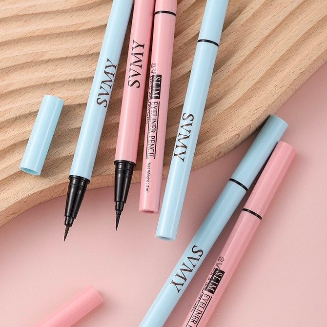 "SR-shop"  อายไลเนอร์ แบบหัวแปรง ติดทนทานอายไลเนอร์สีดำ แบบกันน้ำ สำหรับแต่งหน้าซองสีชมพูน่ารัก