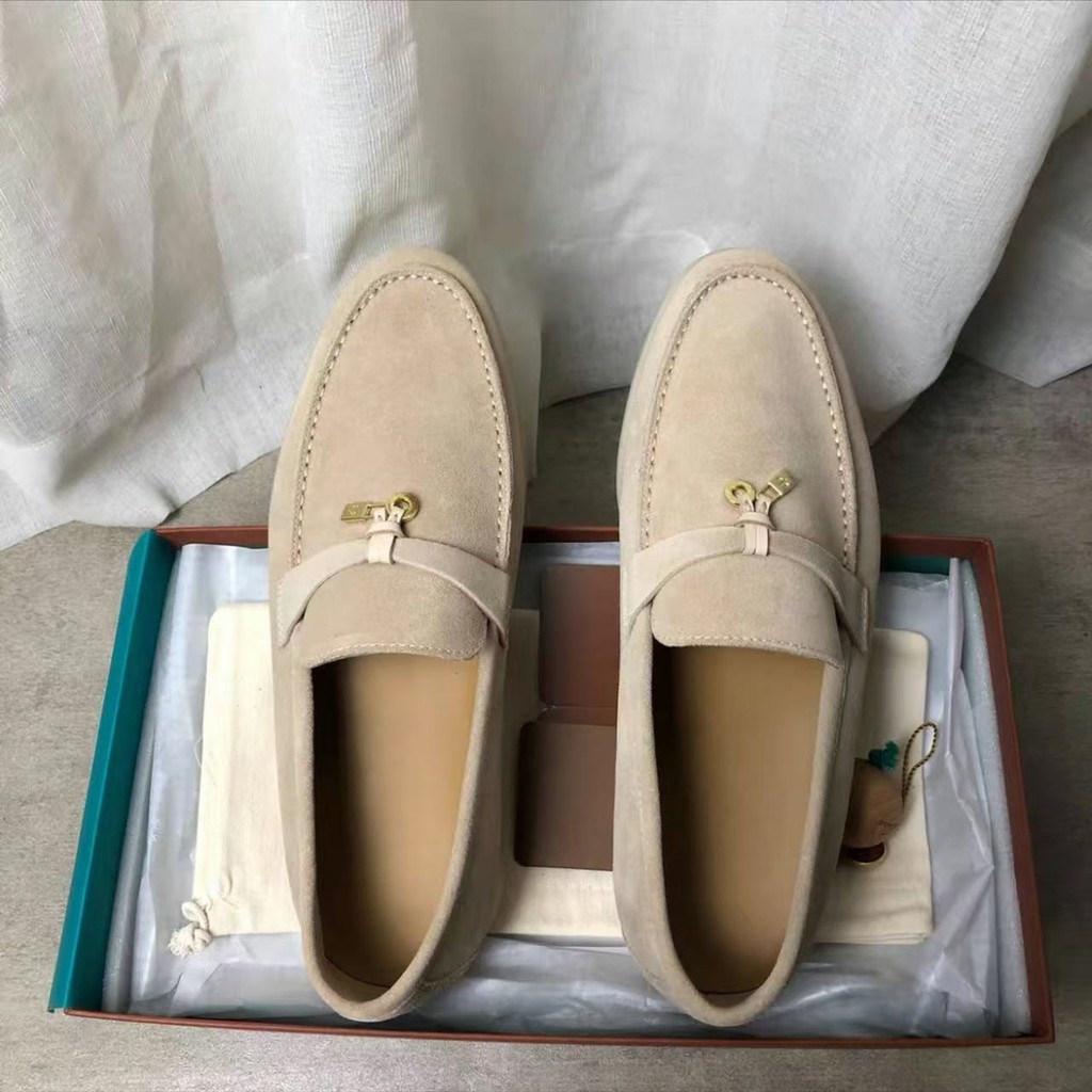 Dfd [เวอร์ชัน Ding-Class] LP หนังแท้แบบสวมขี้เกียจแบนรองเท้าลําลองหนังนิ่มหนังวัวรองเท้าไม่มีส้นแอปร