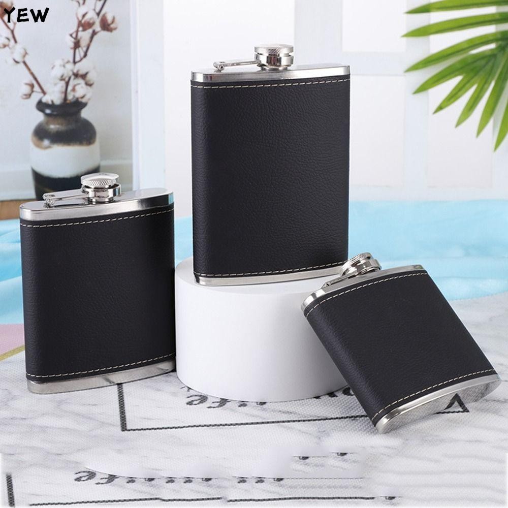 Yew ขวดสเตนเลส หนัง PU เก็บเหล้า ขนาด 9 ออนซ์ กันรั่ว สําหรับใส่เครื่องดื่ม ไวน์ แอลกอฮอล์
