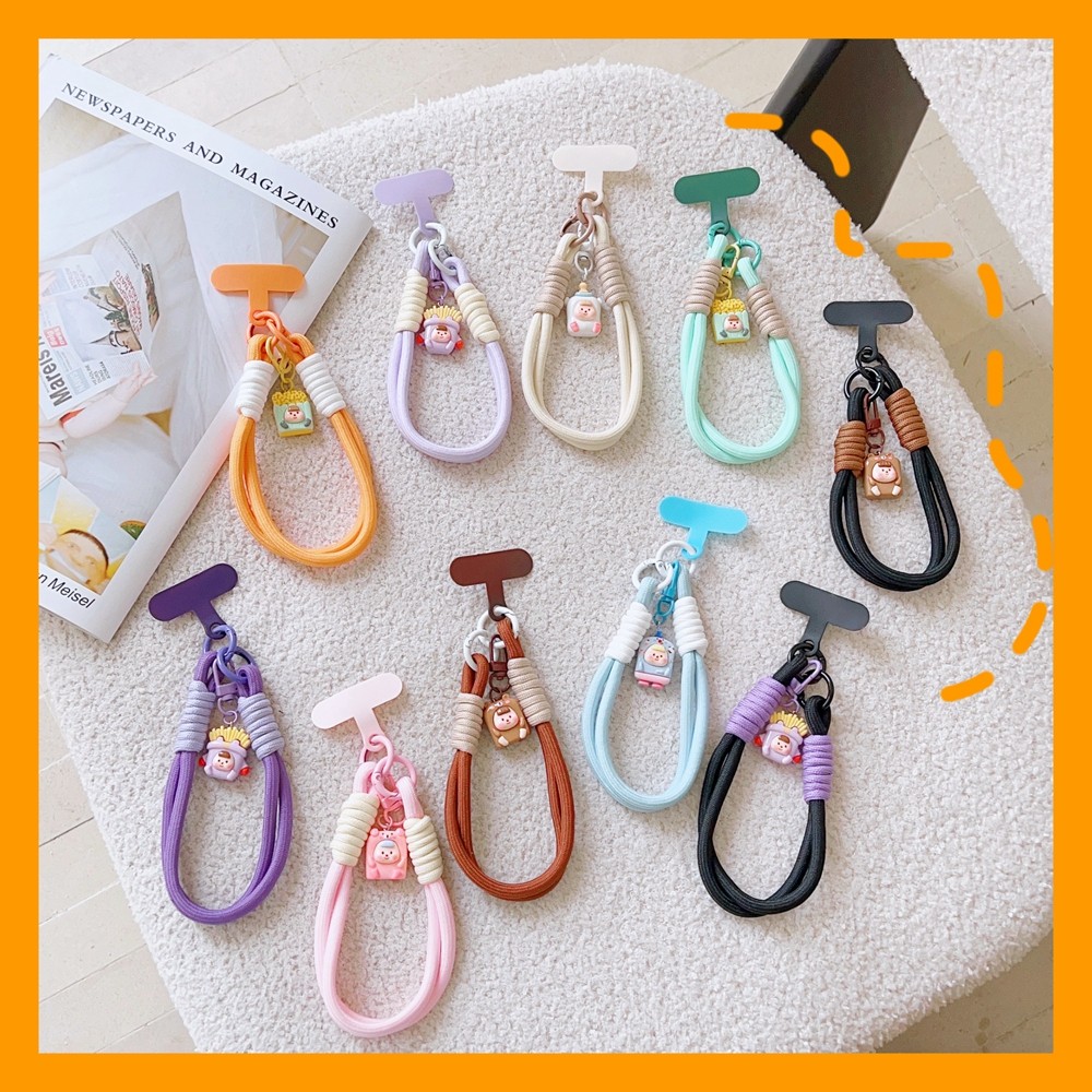 สําหรับเคสโทรศัพท์อุปกรณ์เสริมจี้สายสั้นพร้อมการ์ดแขวนจี้ตกแต่งพวงกุญแจแหวนแผ่นสั้นเชือกเส้นเล็กโทรศัพท์