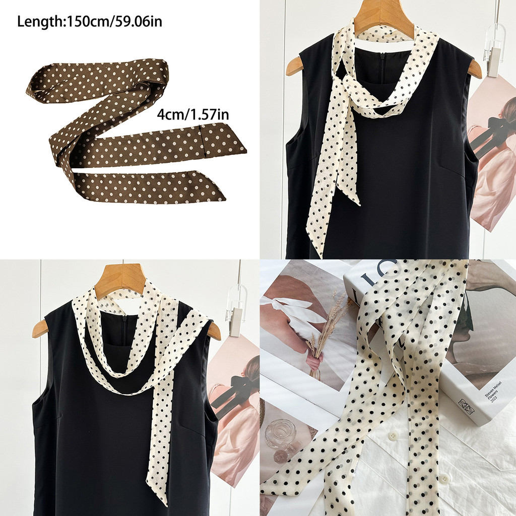 （คลังสินค้าไทย）1ผ้าพันคอไหมลายจุดไม่สม่ําเสมอคุณภาพสูงแฟชั่นสีเบจกาแฟการออกแบบที่เรียบง่ายที่มีประโยชน์ - รูปที่ 2