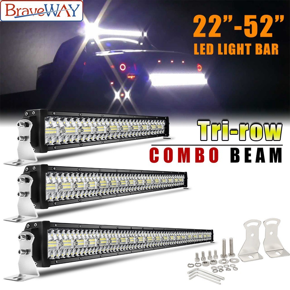 12D 3-Row 22 32 42 50 52 นิ้ว LED Bar 12V 24V Spot Flood Beam LED รถขับรถ Light Bar สําหรับ Offroad 