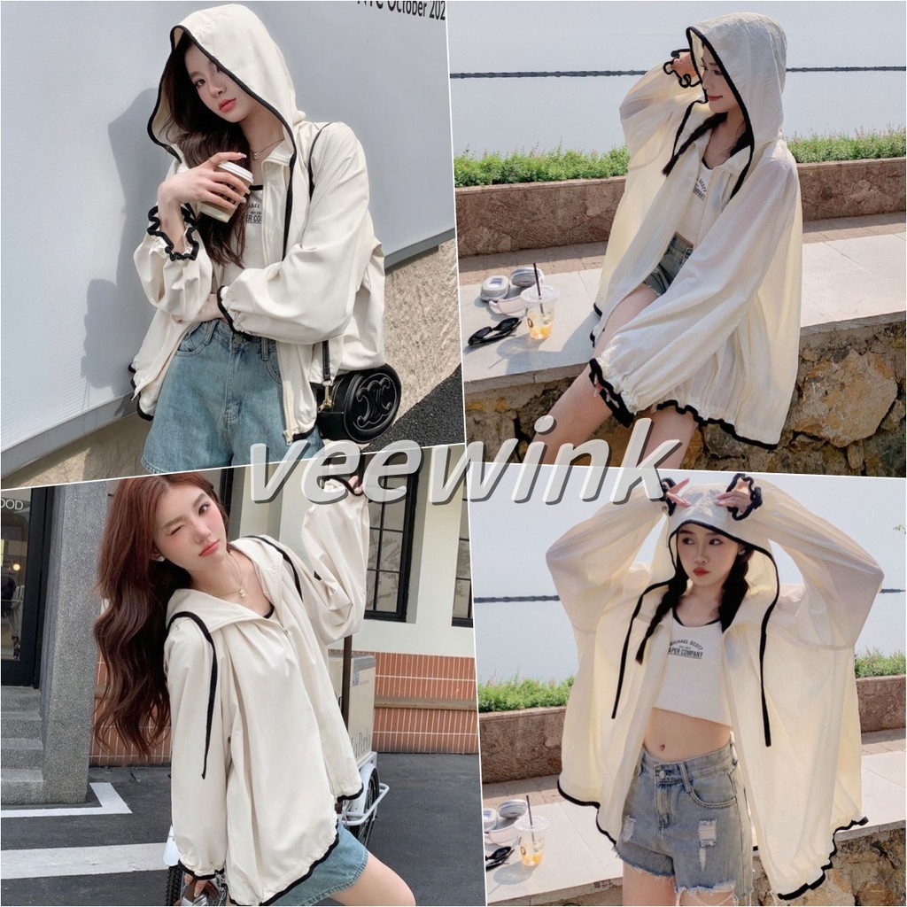 Veewink พร้อมส่งจากกทม แบบบาง เสื้อเชิ้ตแขนยาวทรง Oversize เสื้อแขนยาวทรง ทรงหลวมสไตล์เกาหลี คลุมกันแดดไส่เที่ยวละแล