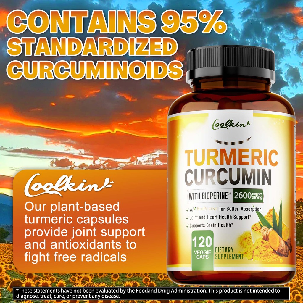 แคปซูลอาหารเสริม Curcumin - พร้อม BioPerine® -การสนับสนุนสุขภาพร่วมและหัวใจ - 30/60/120 แคปซูล