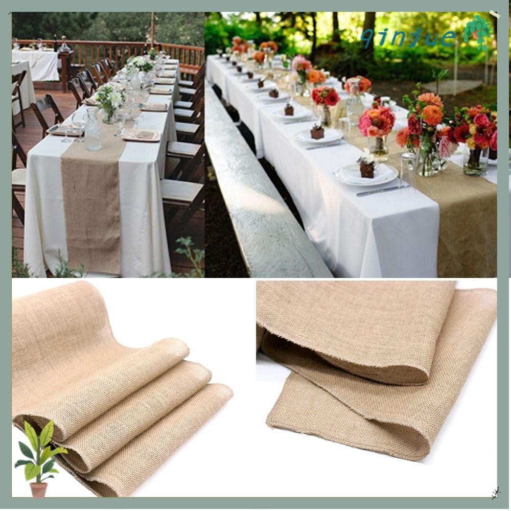 QINJUE Vintage Table Runner Country Natural Jute Wedding Home Table Runners