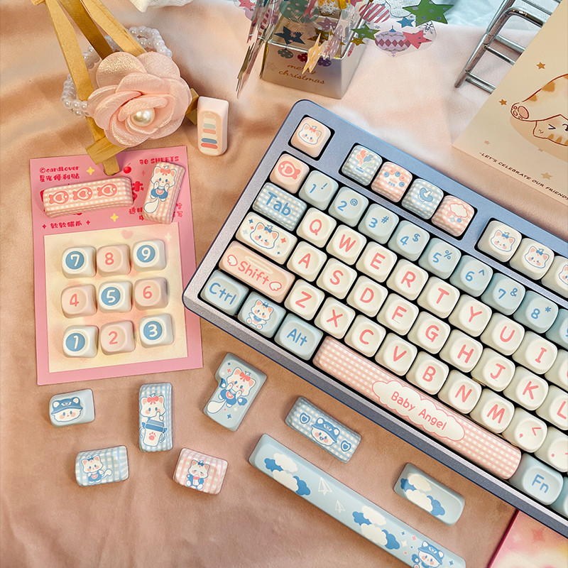 Baby Angel Keycaps ไทยแมวน่ารัก MOA โปรไฟล์ PBT วัสดุ DYE-Sublimation การปรับแต่งสําหรับ MX คีย์บอร์