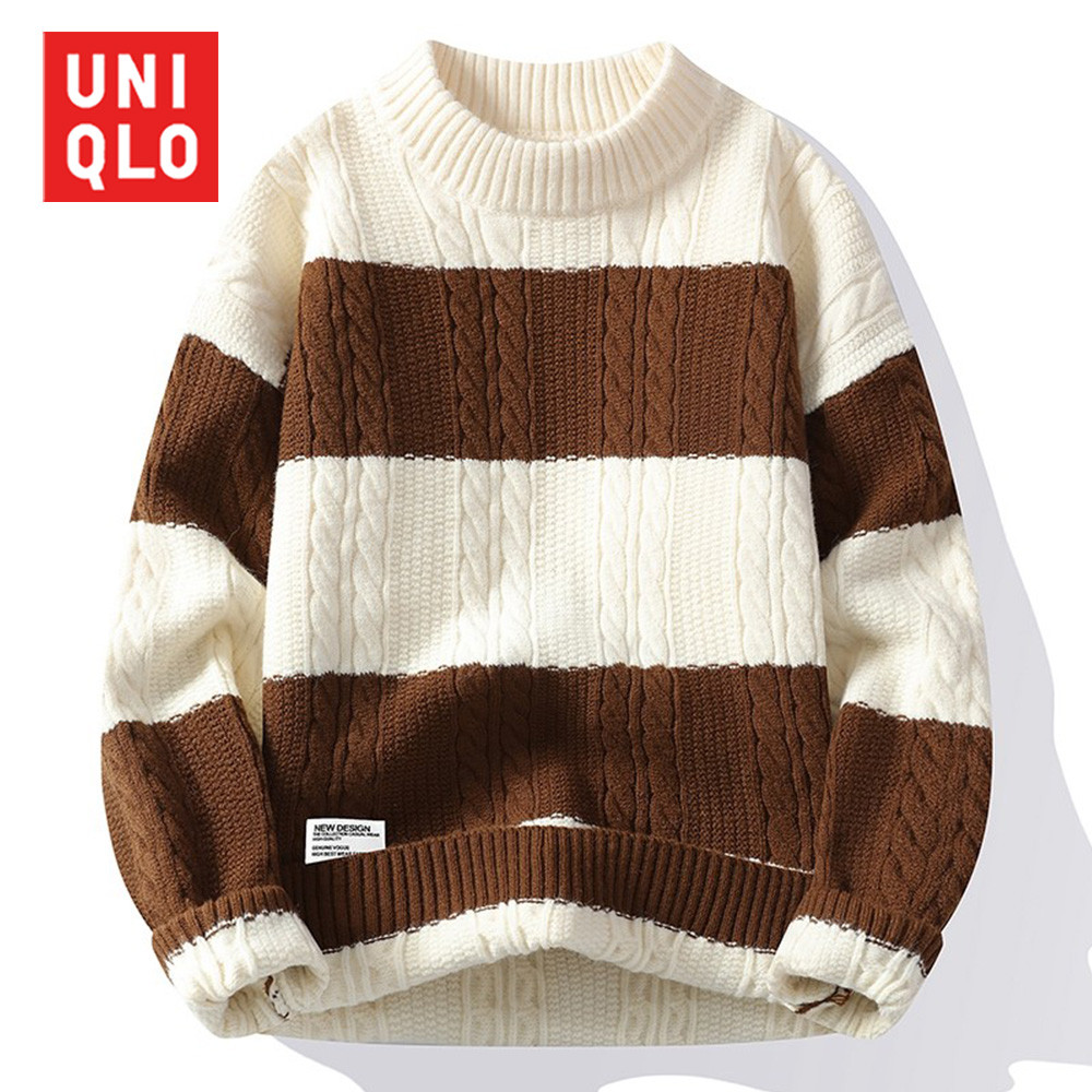 UNIQLO ยูนิโคล่ ฤดูใบไม้ร่วงและฤดูหนาวใหม่เสื้อกันหนาวลําลองผู้ชายแขนยาวสไตล์ฮ่องกงถักเสื้อกันหนาว