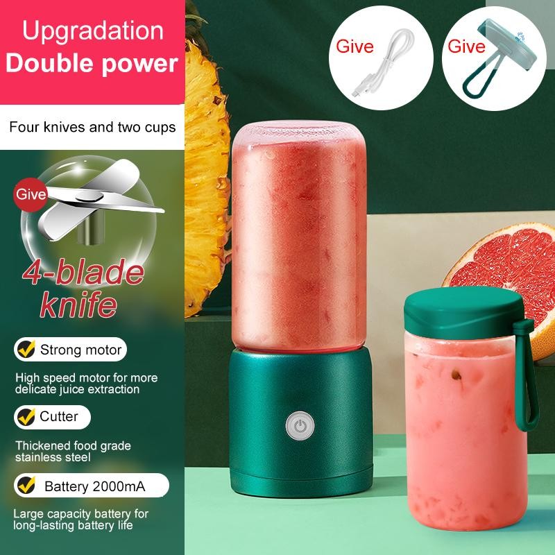 เครื่องคั้นน้ําผลไม้ผลไม้ไฟฟ้า 4 ใบมีดคั้นน้ําผลไม้ Dual Cup พร้อมฝาปิด