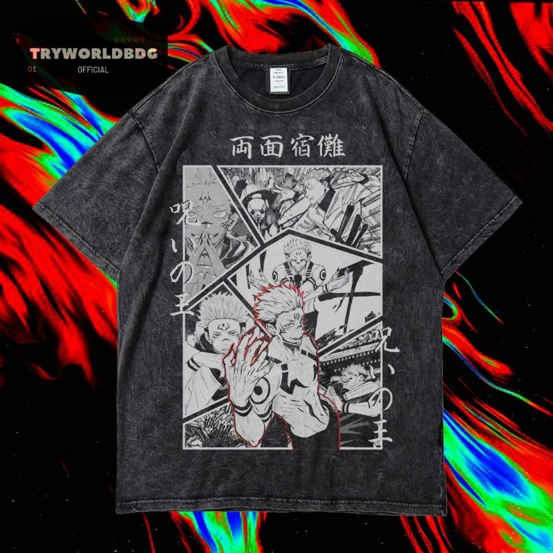 ❤️Tryworldbdg OFFICIAL "SUKUNA" OVERSIZED T-Shirt | Washed Shirt | Anime T-Shirt | Stone WASH | Over