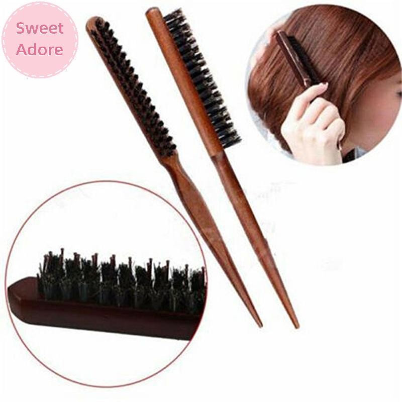Sweetadore Salon Comb Hair Teasing Brush Handle Back Comb ขนหมูป่าธรรมชาติ TH