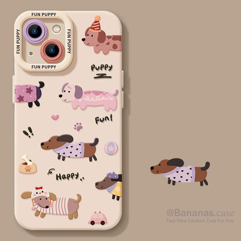 Iphone 16 15 14 13 12 11 Pro Max X Xr Xs Max 7 8 Plus SE2020 เคสโทรศัพท์น่ารัก Happy Puppy Soft ฝาครอบสีดํา