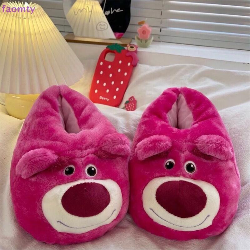 Faomty น่ารักการ์ตูน Rose Red Bear Warm Non-Slip Strawberry Home Plush รองเท้าแตะผ้าฝ้ายสําหรับผู้หญิง TH