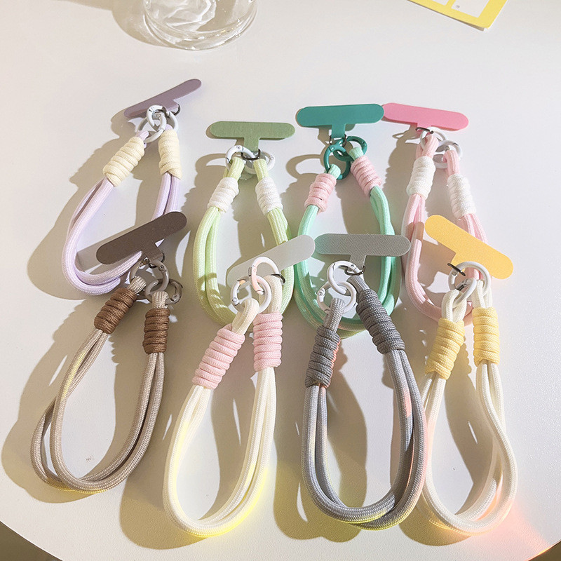 Ins Simple Niche เชือกเส้นเล็กโทรศัพท์มือถือ Macaron สีถักโซ่สั้นจี้พวงกุญแจ diy หูฟังแขวนโซ่