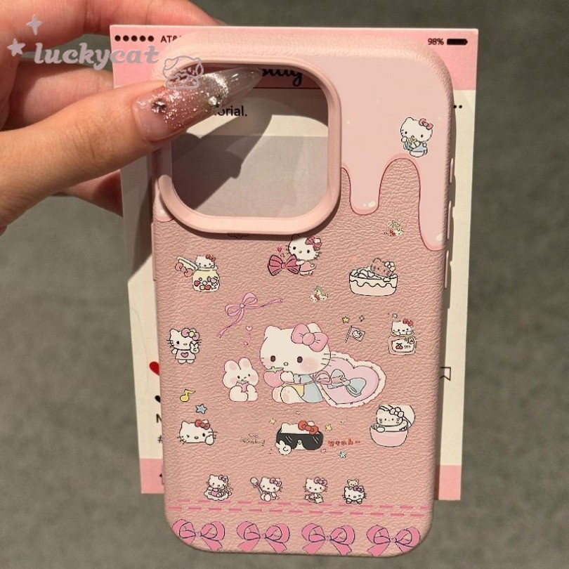 Iphone 16 15 14 13 12 11 Pro Max X Xr Xs Max เคสโทรศัพท์ Silly น่ารักหวานสวมใส่กระโปรง KT Cat หนังนุ่มปกหลัง