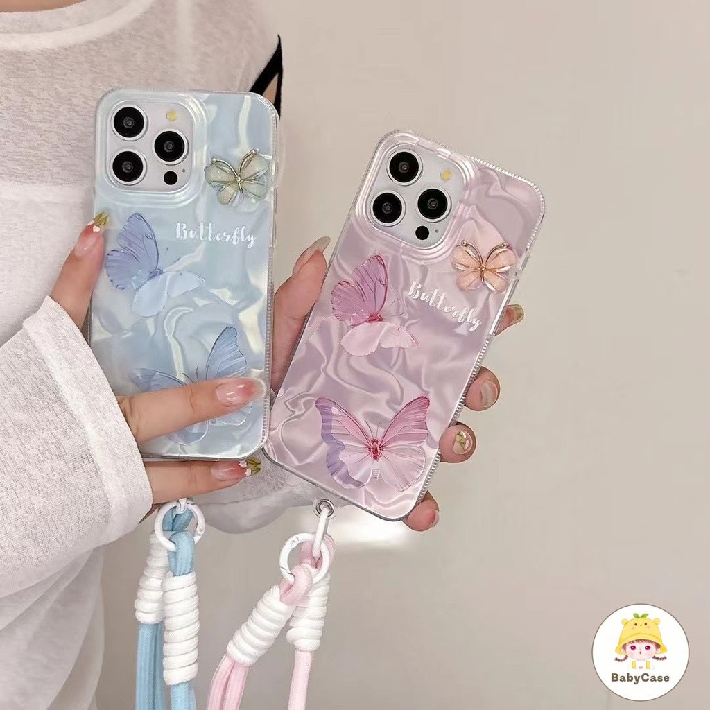 โรแมนติกสดใหม่ในฝันผีเสื้อสร้อยข้อมือระลอก เคส iPhone 16 11 13 15 14 12 Pro Max 16Plus 7 8 15 Plus X XS XR Max SE 2022