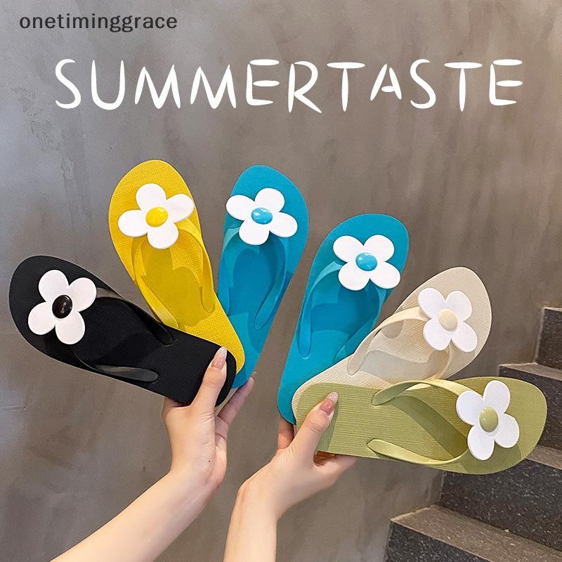 Onetiminggrace ผู้หญิงดอกไม้สี Candy แบนลื่นท่องเที่ยววันหยุดรองเท้าชายหาด Flip-Flops OMA