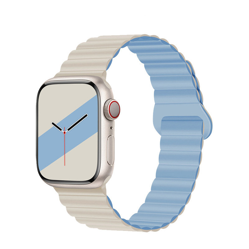 สายนาฬิกาซิลิโคนอ่อนนุ่มสำหรับ iWatch 4/5/6/7/8/Ultra 38/40/41/42/44/45/49MM พร้อมห่วงดูดแม่เหล็กสองสี