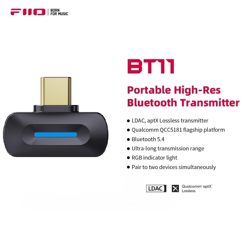 Fiio BT11 (Type-C) บลูทูธ 5.4 เครื่องส่งสัญญาณสําหรับเครื่องเล่นมือถือ/เกมไปยังหูฟังไร้สาย LDAC/AptX
