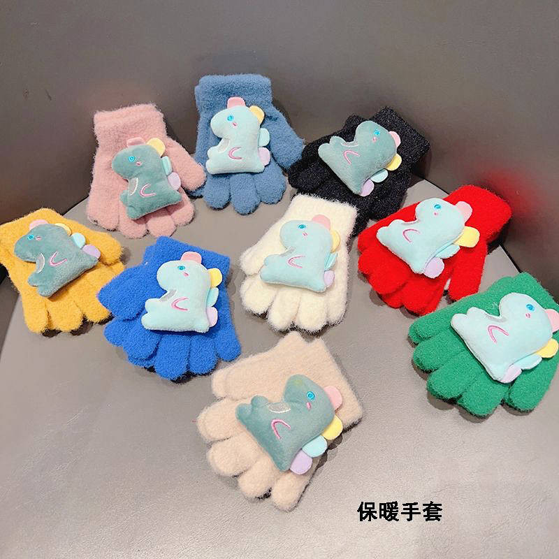 【Ready Stock】 Baby Children's Gloves Autumn Winter Cartoon Cute Full Finger Girl Knitted Warm Five F