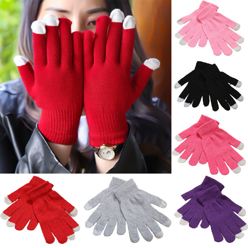 ฤดูหนาวหน้าจอสัมผัสถุงมือผู้หญิงผู้ชาย Warm ยืดถัก Mittens Full Finger Soft Thicken