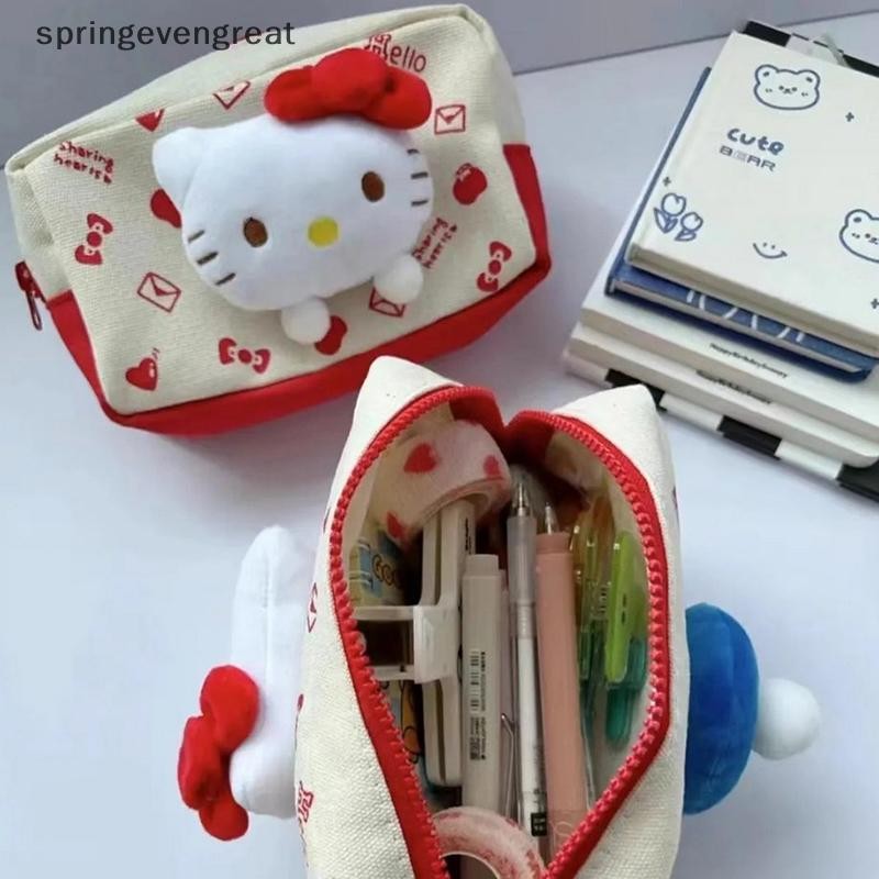 Springevengreat Sanrio Hello Kitty กล่องดินสอ MINISO อะนิเมะการ์ตูนน่ารักกระเป๋าเครื่องสําอาง Kawaii อุปกรณ์การเรียนแฟชั่นสาวและเด็กของขวัญวันหยุด Springevengreat