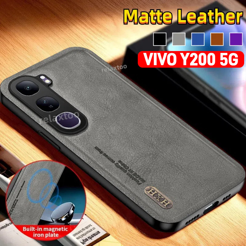Vivo Y200 2024 Matte หนังสําหรับ VIVO Y200 Y100 Y 200 200Y VIVOY200 VIVOY100 5G หรูหราผู้ถือแม่เหล็ก Soft TPU เคสโทรศัพท์เลนส์กันกระแทกป้องกันปกหลังปลอก