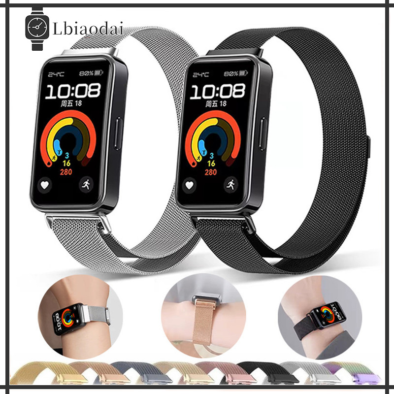 ลูปมิลานแถบสแตนเลส Huawei Band 9 8 สร้อยข้อมือโลหะข้อมือแม่เหล็ก Huawei Band 9 / 8 NFC นาฬิกาอัจฉริยะอุปกรณ์เสริม