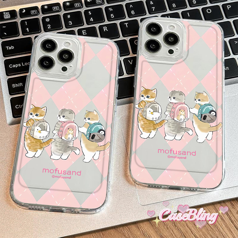 เคสสำหรับ iPhone 11 12 13 14 15 16 Pro Max Mofusand Cat เคสโทรศัพท์สำหรับ iPhone X XR Xs Max 6 8 7 Plus ฝาครอบใส Pink