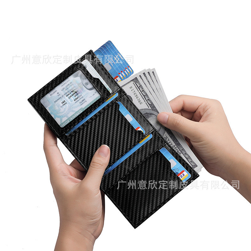 กระเป๋าใส่บัตรหนังแท้คาร์บอนไฟเบอร์สามพับแม่เหล็กดูดบัตรเครดิตผู้ถือ RFID ป้องกันการโจรกรรมแปรงแม่เหล็กพรีเมี่ยมอลูมิเนียมกระเป๋าสตางค์ - รูปที่ 4
