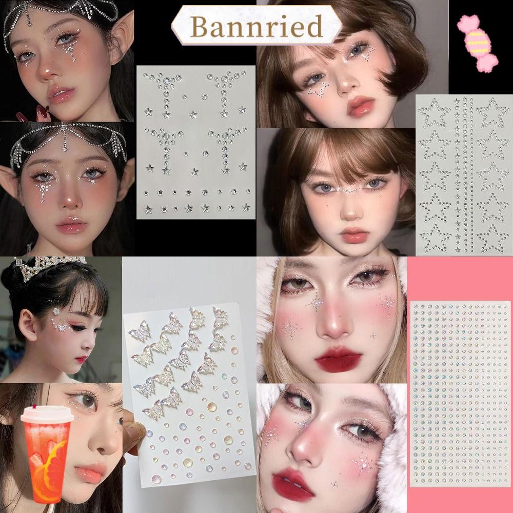 แบนเนอร์989สติกเกอร์พลอย,ร่างกายแต่งหน้ากาวใบหน้าเครื่องประดับสติกเกอร์,ตกแต่งใบหน้าประณีตผีเสื้อดอกไม้ดาวหัวใจอายแชโดว์สติกเกอร์สา