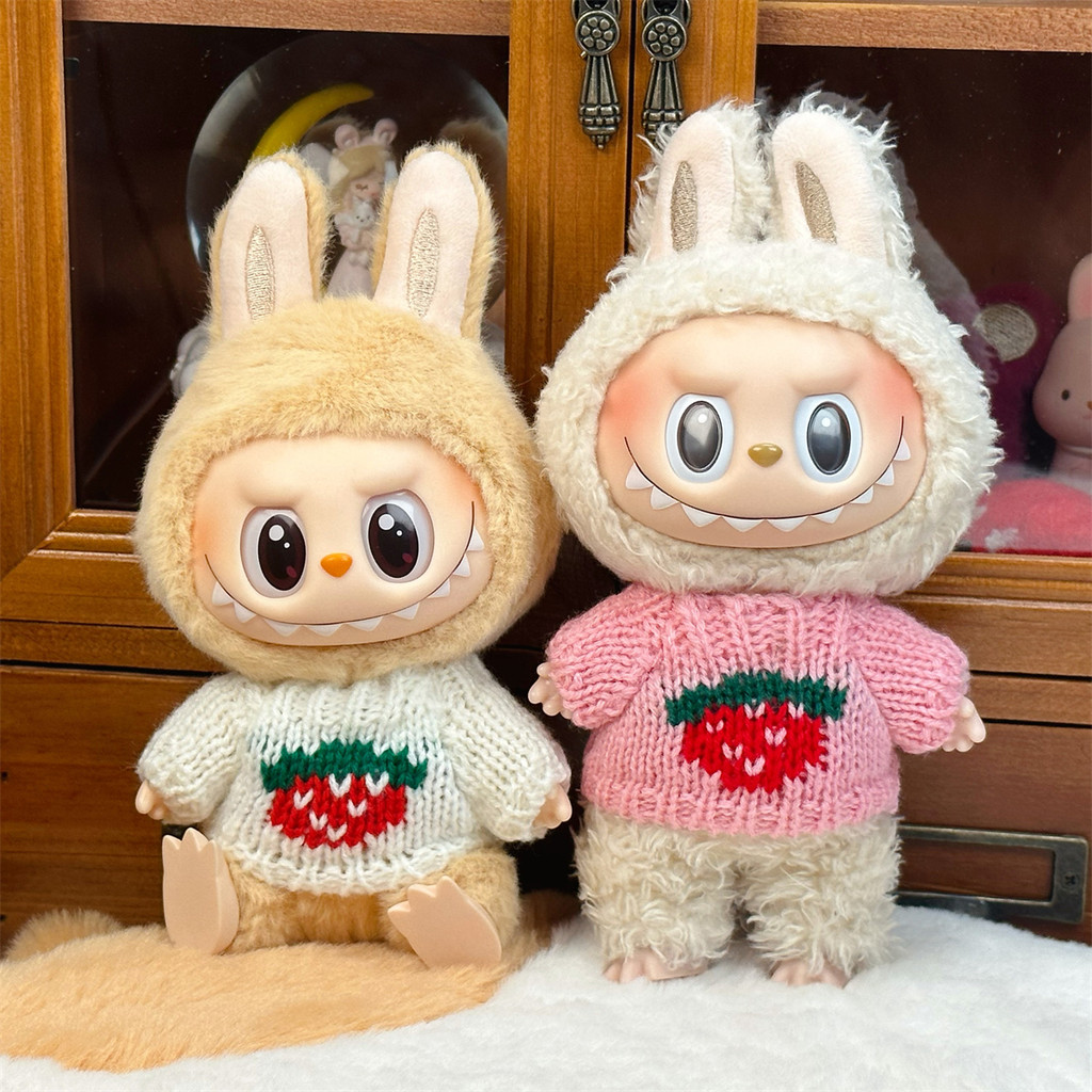 สําหรับ 17 ซม. labubu เสื้อผ้าเด็กน่ารักเสื้อกันหนาว 17 ซม. labubu ตุ๊กตาสตรอเบอร์รี่เสื้อกันหนาวฤดูใบไม้ร่วงและฤดูหนาวสําหรับ labu ผ้า