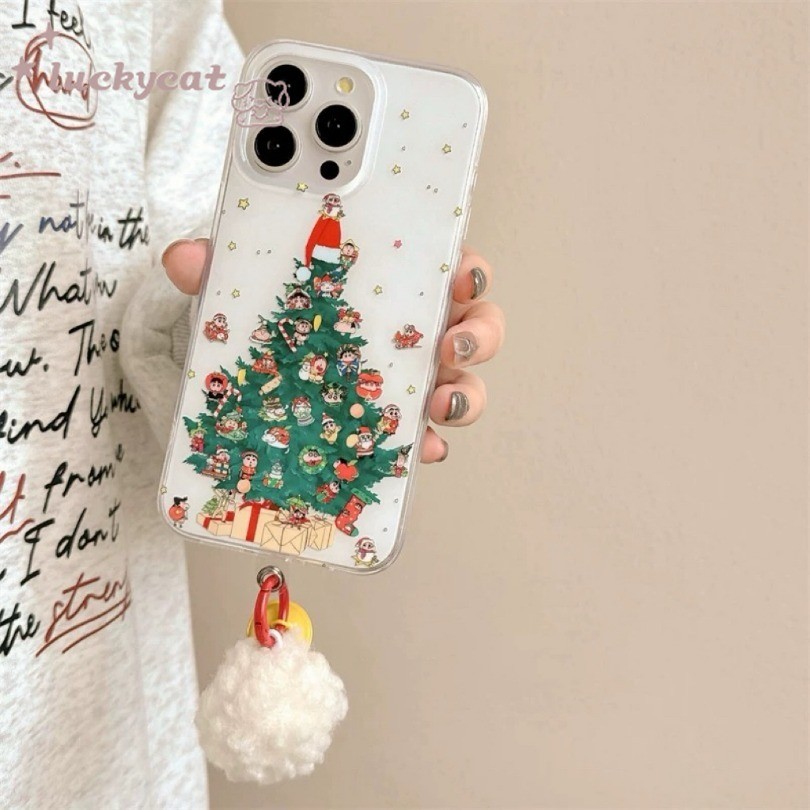 Iphone 16 15 14 13 12 11 Pro Max X Xr Xs Max 7 8 Plus SE2020 เคสโทรศัพท์การ์ตูนน่ารัก Xiaoxin รูปแบบต้นคริสต์มาส + Lanyard Clear Soft ฝาหลัง
