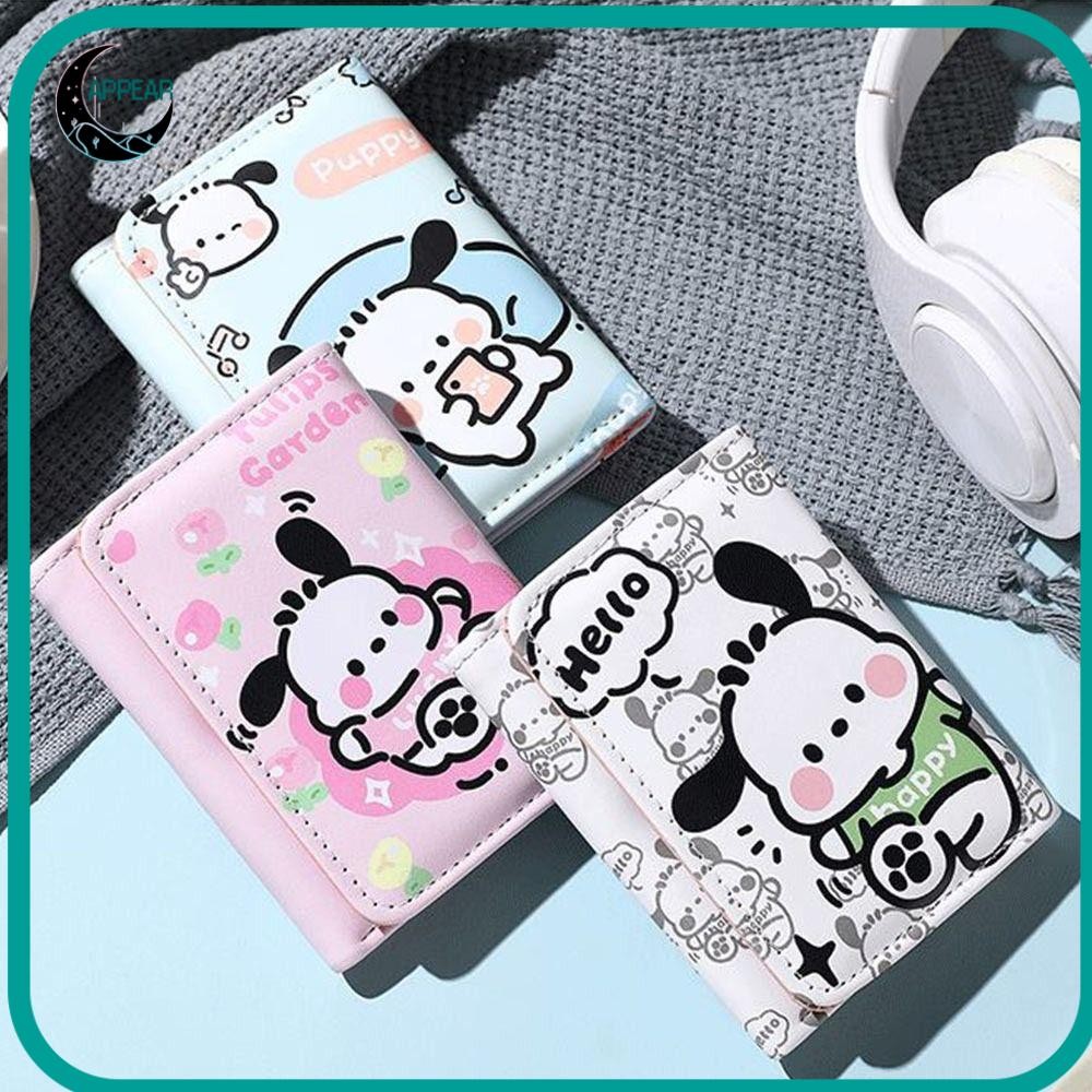 Appear กระเป๋าสตางค์สามพับ, กระเป๋าสตางค์สั้นหนัง PU หลายช่อง, กระเป๋าใส่เหรียญลูกสุนัขอเนกประสงค์การ์ตูน Lady