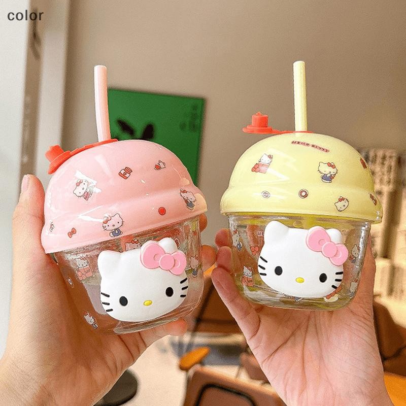 [สี] น่ารัก Hello Kitty ถ้วยฟางแก้วแบบพกพาถ้วยกาแฟแฟชั่นการ์ตูนฟางแก้วเด็กถ้วยน้ําของขวัญวันเกิดสําหรับเพื่อน TH