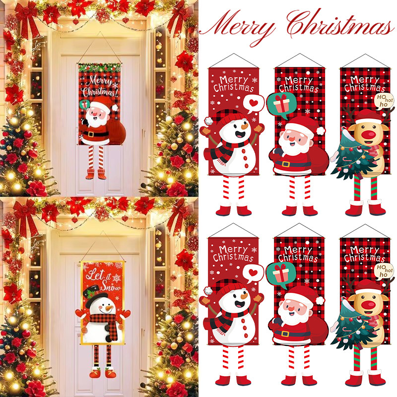 Navidad คริสต์มาสแขวนธง - Merry Christmas Decor - Snowman Elk Festival เครื่องประดับ - Santa Claus Porch ประตูแขวนแบนเนอร์ - ยาวขาธง - คริสต์มาสปาร์ตี้ผนังพื้นหลังแบนเนอร์