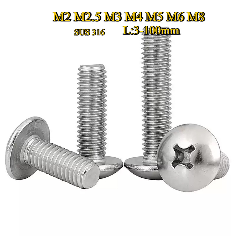 ((xsp1) น็อต สกรู หัวร่ม หัวกระทะ แฉก T+ สแตนเลส 304 เกลียวมิล / Truss Head Phillip Machine Screw SUS304M2M2.5M3M4M5M6M8