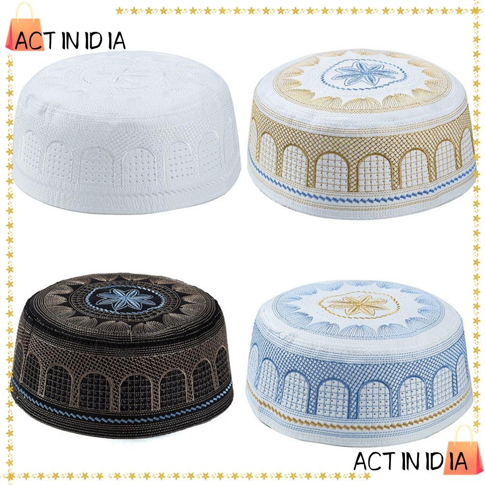 Actinidia หมวกอินเดียผู้ชายเย็บปักถักร้อยผ้าฝ้ายมุสลิม Turban