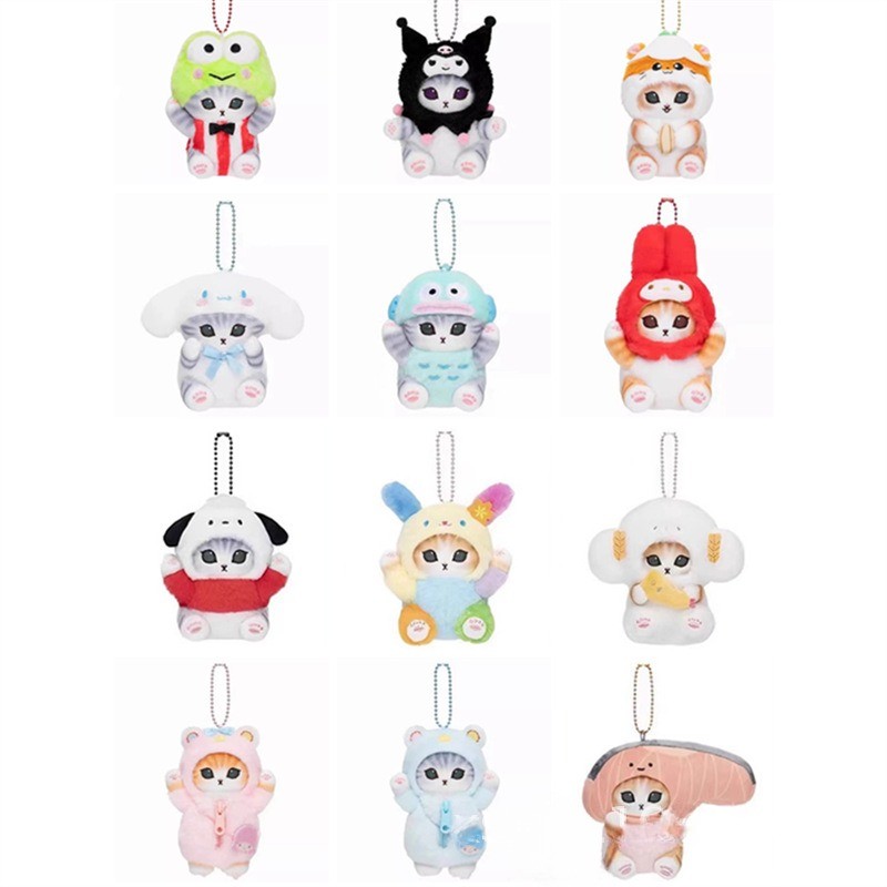 Sanrio Plushies พวงกุญแจ 12 ซม.น่ารัก Shark Mofusand Shark Cat ตุ๊กตาตุ๊กตาน่าเกลียดปลา Kuromi Cinnamoroll กระเป๋าจี้อุปกรณ์เสริมของขวัญ