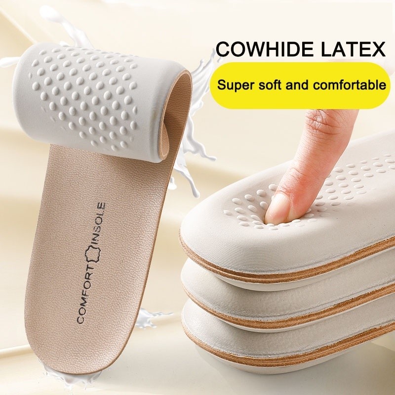 หนัง Latex พื้นรองเท้ากีฬา Cowhide Insole Arch Support Insole Shock Absorption Plantar Fasciitis Tem