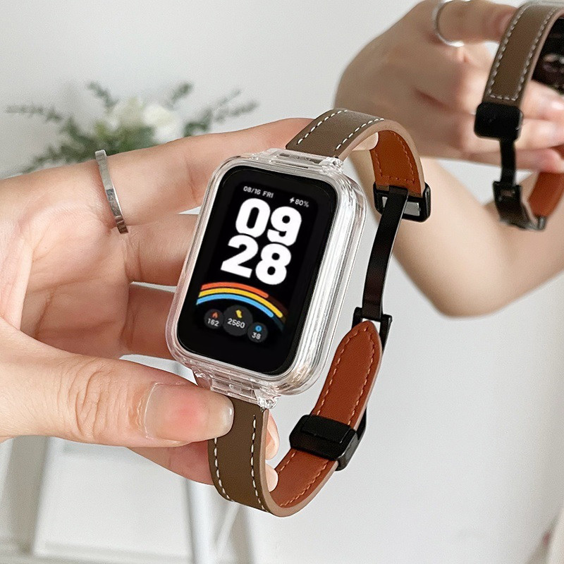 สายหนังแม่เหล็กสําหรับ Redmi Smart Band 3 Xiaomi Mi Band 9 Active Smart Band 9 Active สร้อยข้อมือสายรัดข้อมือเปลี่ยน Slim Watch Band