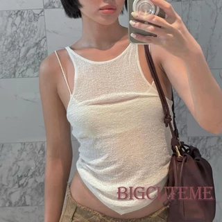 ชุดเสื้อสตรีฤดูร้อน 2 ชิ้นด้านหลังผูกเสื้อกล้ามสีทึบ + เสื้อสายเดี่ยวตัดขนาดเล็ก