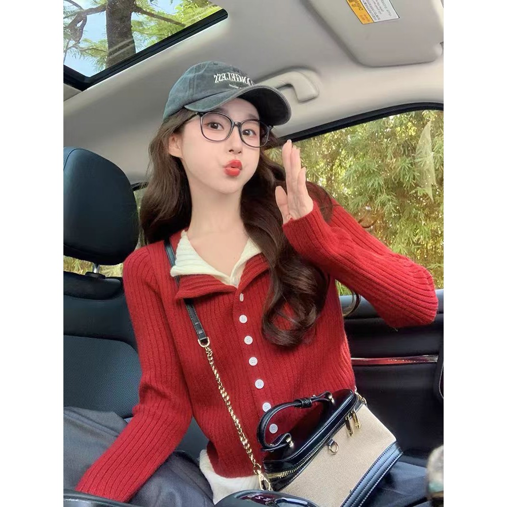 เสื้อสวมหัวถักนิตติ้งผู้หญิง lapel แถวเดียว