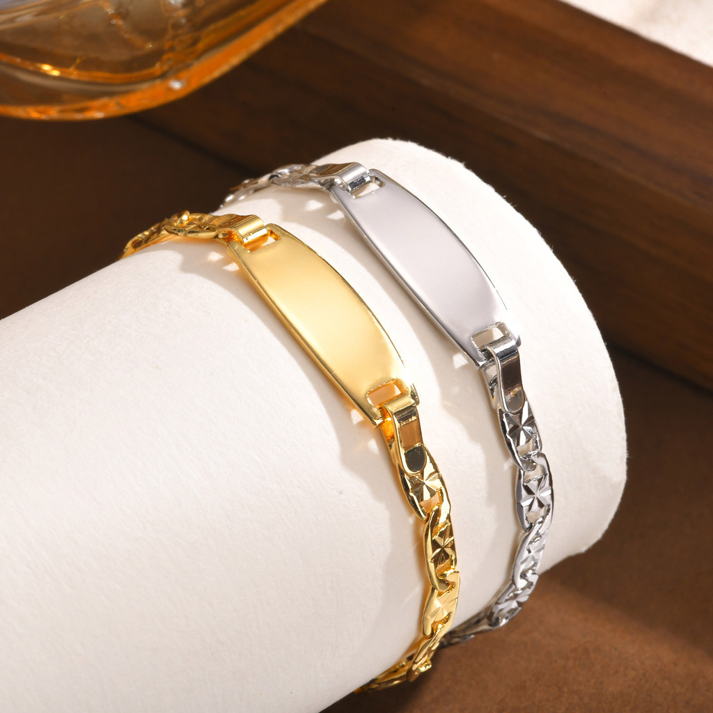 Meaeguet สร้อยข้อมือเด็กส่วนบุคคลพร้อมสลักชื่อ เครื่องประดับสแตนเลสชุบทองสไตล์ใหม่